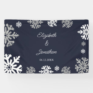 Winterhochzeit mit blauen Schneeflocken Banner