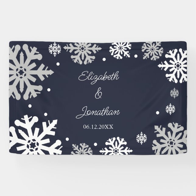 Winterhochzeit mit blauen Schneeflocken Banner (Horizontal)