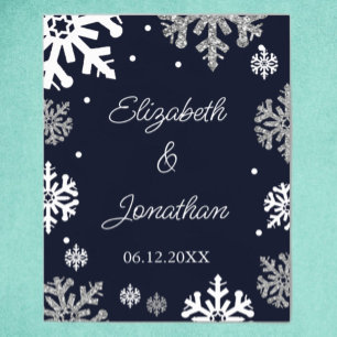 Winterhochzeit mit blauen Schneeflocken Poster