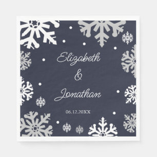 Winterhochzeit mit blauen Schneeflocken Serviette
