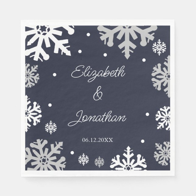 Winterhochzeit mit blauen Schneeflocken Serviette (Vorderseite)