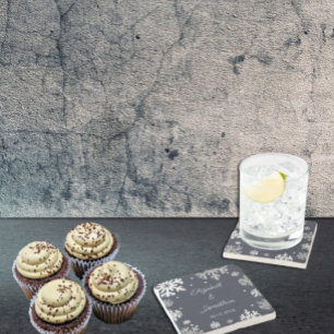 Winterhochzeit mit blauen Schneeflocken Steinuntersetzer