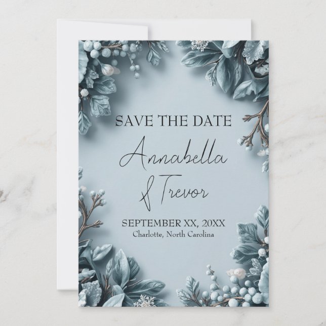 Winterhochzeit mit Frostblumen Save The Date (Vorderseite)