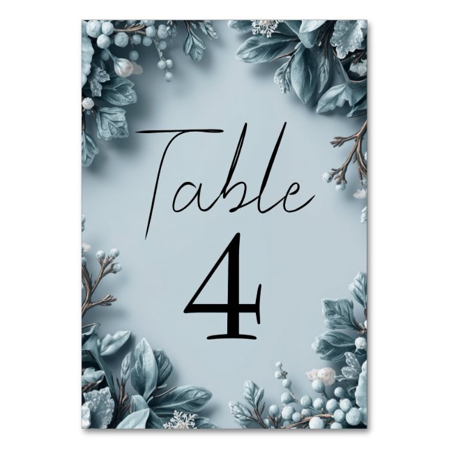 Winterhochzeit mit Frostblumen Tischnummer (Vorderseite)