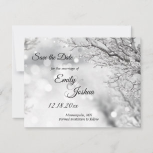 Winterhochzeit mit Funkeln und Schnee Save The Date