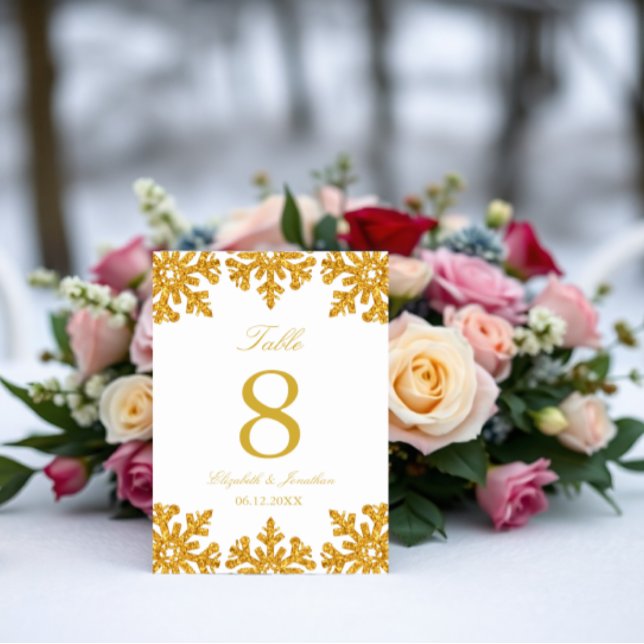 Winterhochzeit mit Gold Snowflake Tischnummer (Von Creator hochgeladen)