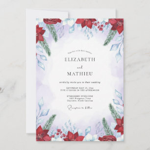 Winterhochzeit mit Scharlachroter Poinsettie und E Einladung