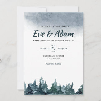 Winterhochzeit mit Wasserfarben - Stimmungvoller N Einladung