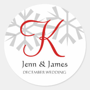Winterhochzeit Rot Stempel Monogramm Siegel Runder Aufkleber