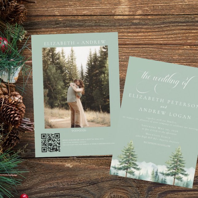 Winterhochzeit | Rustikale Berge | QR-Code-Einladu Einladung (Von Creator hochgeladen)