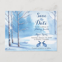 Winterhochzeit Save the Date Bäume Rabbits