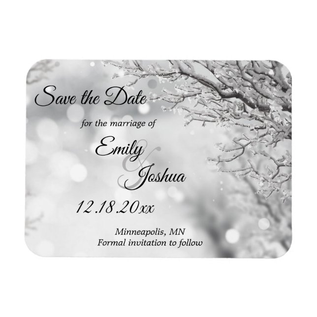 Winterhochzeit Save the Date mit Funkeln und Schne Magnet (Horizontal)