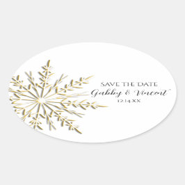 Winterhochzeit Save the Date mit Gold Snowflake Ovaler Aufkleber
