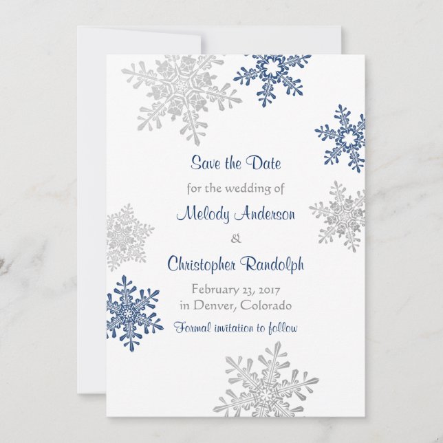 Winterhochzeit Save the Date mit Silver Snowflake (Vorderseite)