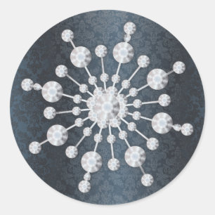 Winterhochzeit Snowflake Blue Damask Umschlag Aufk Runder Aufkleber