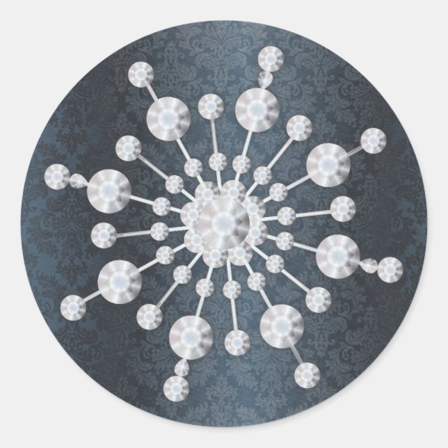 Winterhochzeit Snowflake Blue Damask Umschlag Aufk Runder Aufkleber (Vorderseite)