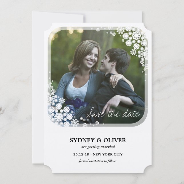 Winterhochzeit - Snowflakes Save the Date Einladung (Vorderseite)