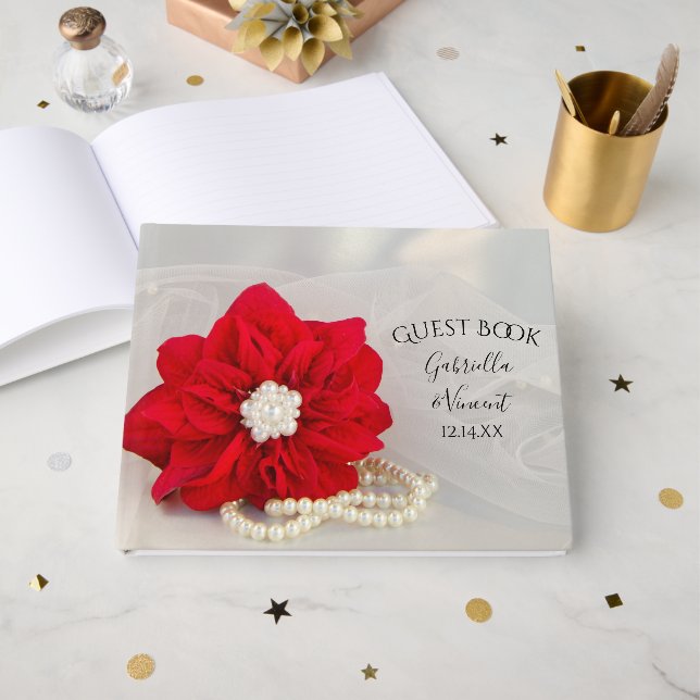 Winterhochzeit von Red Poinsettia und Pearls Gästebuch (Vorderseite Offen)