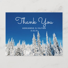 Winterhochzeit von Snow Pine Trees Vielen Dank Postkarte