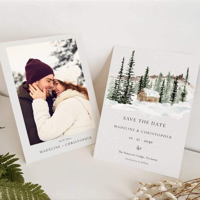 Winterhochzeit von Snowy Pine Tree Save the Date (Von Creator hochgeladen)