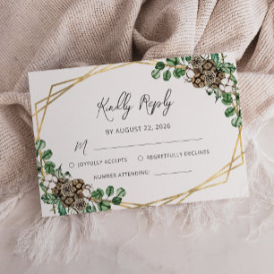 Winterhochzeit Wasserfarbe Grün Schrift RSVP Karte