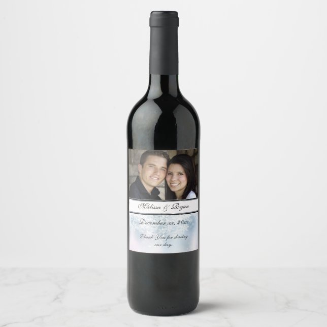 Winterhochzeit, Weihnachten, Schneeflocken, Custom Weinetikett (Vorderseite)