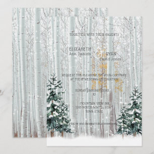 Winterhochzeit Weiße Birken Kiefern Schnee Einladung