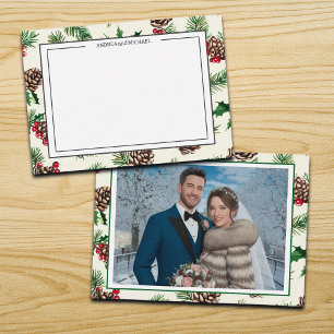Winterhochzeit Zapfen Foto Danksagungskarte Mitteilungskarte