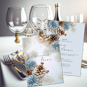 Winterhochzeit Zapfen Modern Blau Braun Weiß Einladung