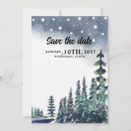 Winterhochzeitkarte mit nieder blauer Kiefernwald Einladung