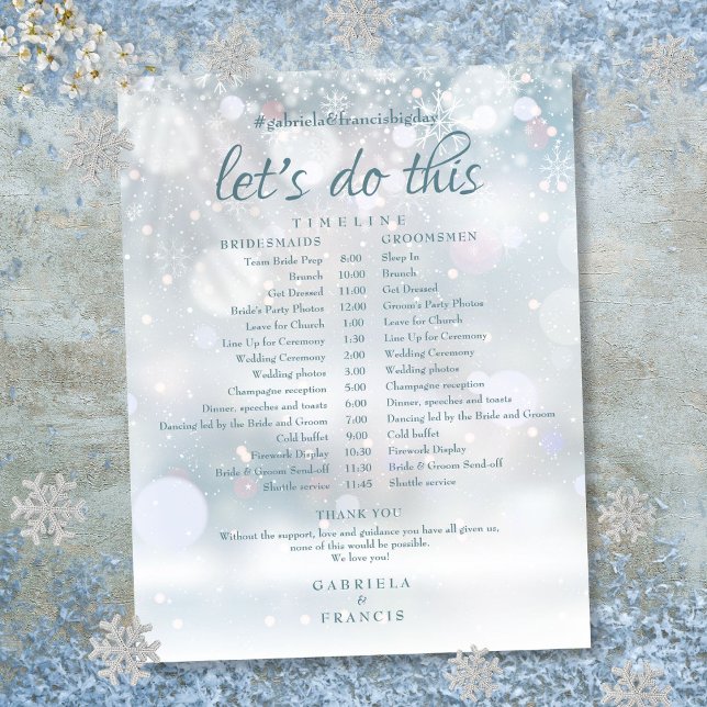 Winterhochzeitplan für die ersten Schneeflocken-Wi (First Snowflakes Winter Wedding Schedule Timeline)