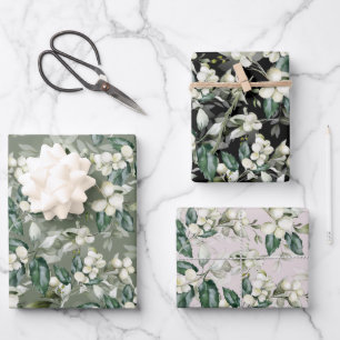 Winterholz Äste grünes Muster Wasserfarbe Geschenkpapier Set