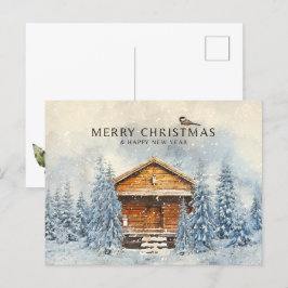 Winterholzhaus und Pine Feiertagspostkarte
