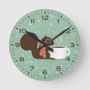 Winterhörnchen mit Coffee Niedlich Woodland Animal Runde Wanduhr
