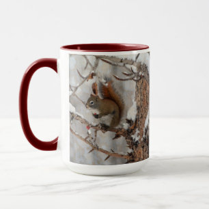 Winterhörnchen, Schnee & Rote Berries Xmas Design Tasse