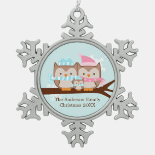 Winterhühnerfamilie Schneeflocken Zinn-Ornament