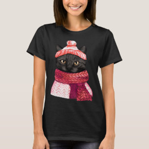 Winterhut und Schal schwarze Katze für Kätzchen T-Shirt