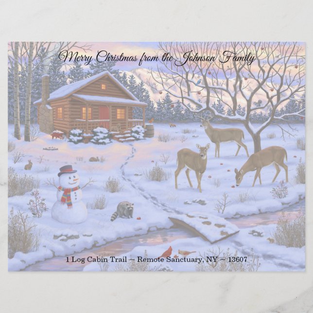 Winterhütte Hirsch im Schnee Weihnachtsszene Briefbogen (Vorderseite)