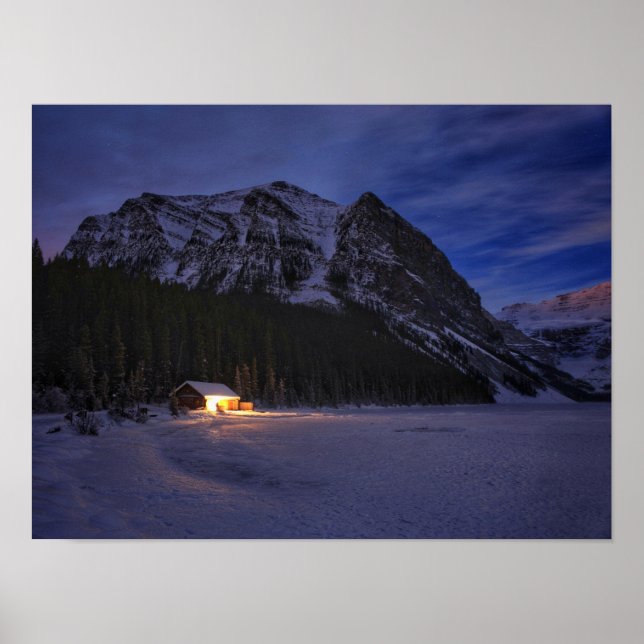 Winterhütte im Wald Poster (Vorne)