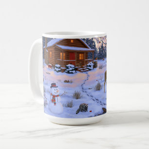 Winterhütte Reh Im Schnee Weihnachtsszene Kaffeetasse