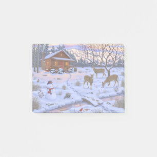 Winterhütte Reh Im Schnee Weihnachtsszene Post-it Klebezettel