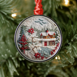 Winterhütte Weihnachtsferien Imitate bestickt Ornament Aus Metall