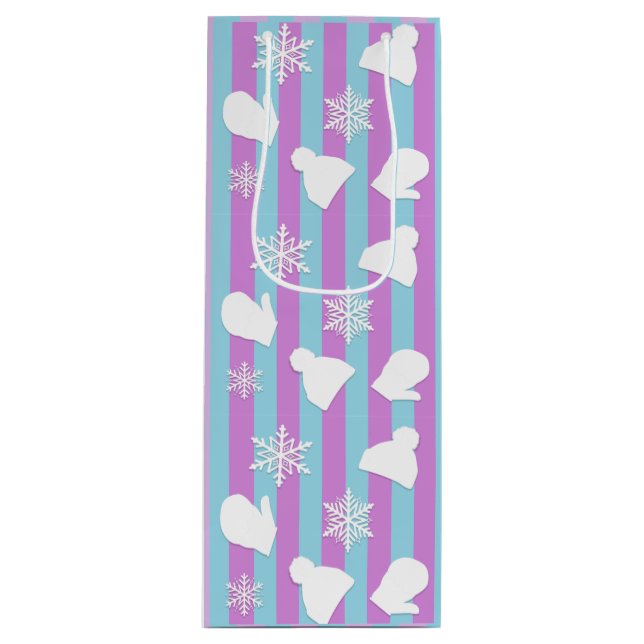 Winterhütten, Weihnachtsmilben, weiße Schneeflocke Geschenktüte Für Weinflaschen (Vorderseite)