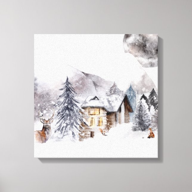 Winterhüttenszene Canvas Print Leinwanddruck (Vorderseite)