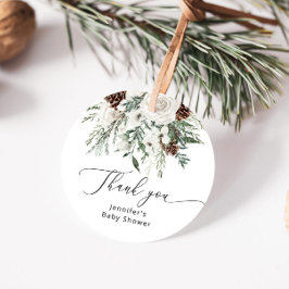 Winterimmergrüne Pinienbäume Babydusche Geschenkanhänger