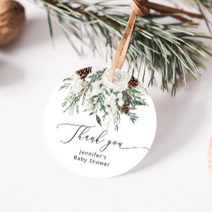 Winterimmergrüne Pinienbäume Babydusche Geschenkanhänger