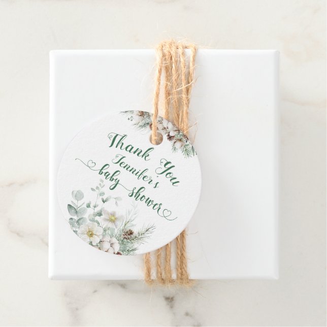 Winterimmergrüne Pinienbäume Babydusche Geschenkanhänger (Beispiel)