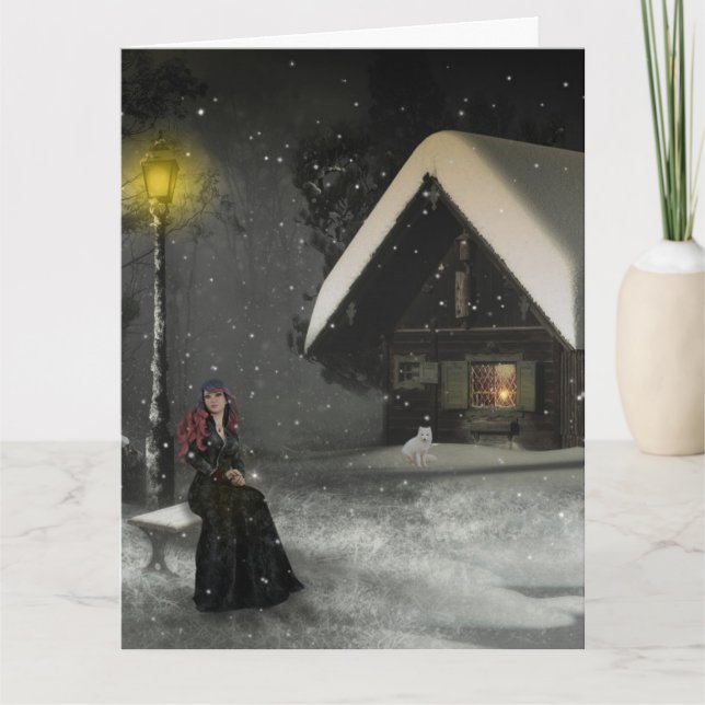 WINTERKABIN SCHNEE MÄDCHEN SIE MIT IHREN KARTEN (Vorderseite)