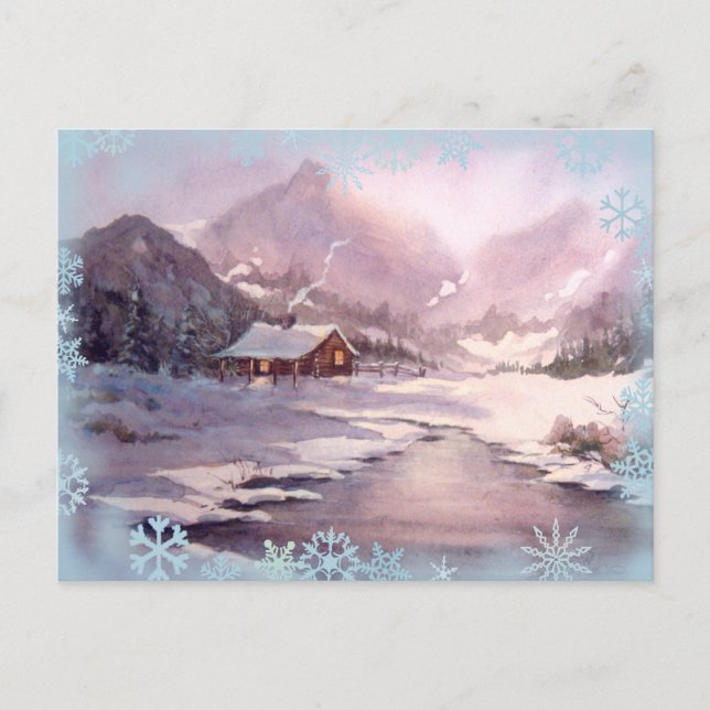 WINTERKABIN & SCHNEELAKEN VON SHARON SHARPE POSTKARTE (Vorderseite)