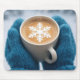 Winterkaffee mit Handschuhen und Schneeflocke Mousepad